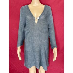 Skif Wearable Art Gray Knit V Neck Tunic / Mini Dress OSFM XS - Large NWOT